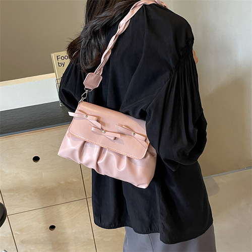 Korean style simple design bow casual personality bag for women 2024 spring and summer new style beautiful crossbody small square bag
