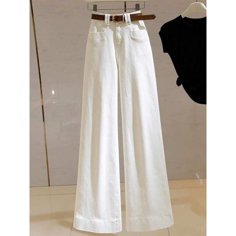 Shanli Dadi apricot High Waist Wide Leg Jeans Women's Spring New Loose Straight chubby girl Micro Horn Mop Pants