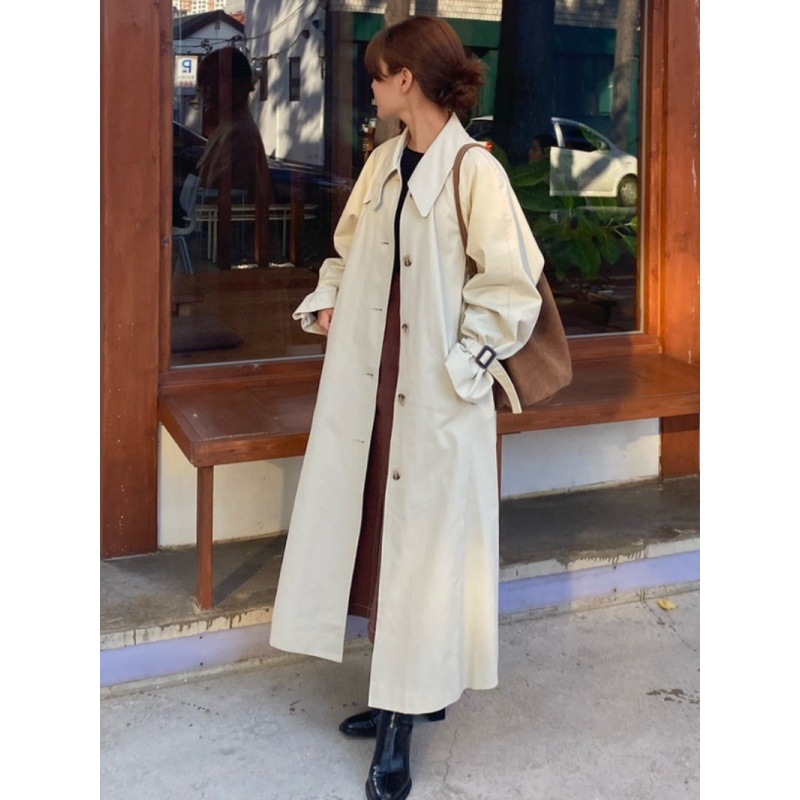 Longmei Pure Cotton Loose Trench Coat for Women 2025 Autumn and Winter New Korean Style Lc Simple Lapel Versatile Commuter Jacket