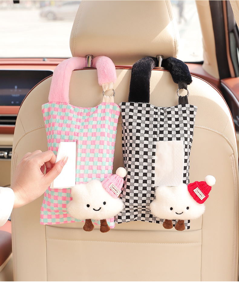 Car-Mounted Tissue Box, Cute Cartoon Style, Female Car Seat Tissue Hanging Bag, Tissue Box for Car Rear Seat