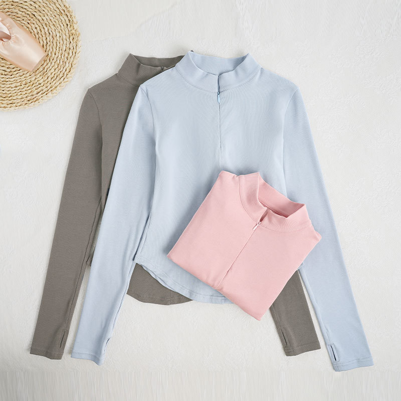 Ropa de baile, ropa de práctica, mujeres adultas, primavera y otoño, cuello alto, top de manga larga, cintura delgada, ropa deportiva, ropa de fitness, top de yoga