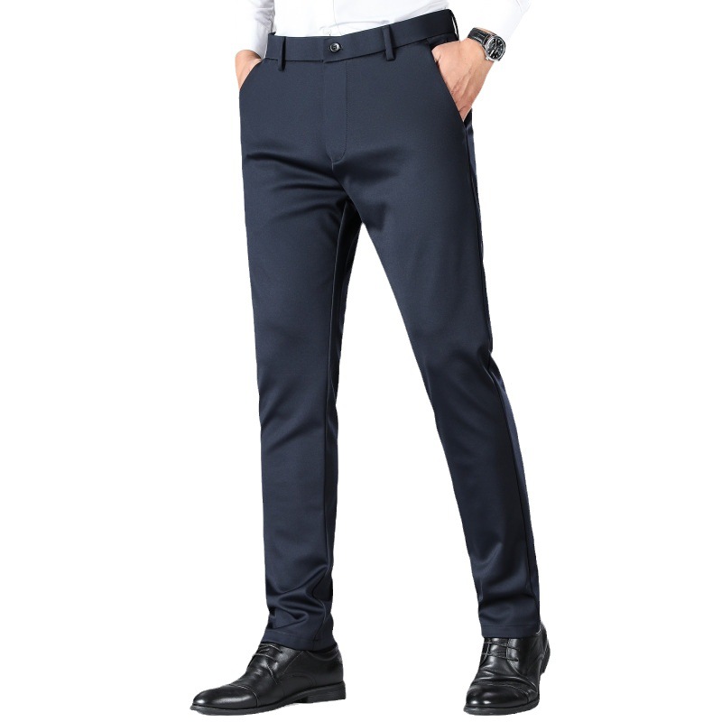 Pantalones de gama alta para hombres otoño nuevos Pantalones rectos para hombres casuales de negocios sin planchar pantalones de traje negros elásticos antiarrugas hombres