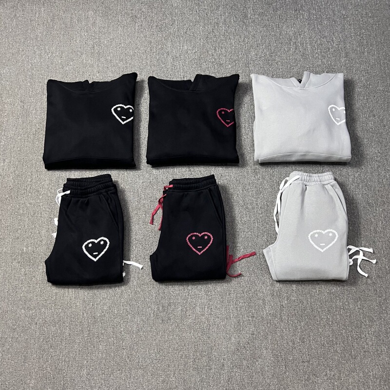 American High Street Carsicko Heart Print Jogging Loose Casual Suit Couple Fleece-Lined Sweatshirt Pants Trendy Brand