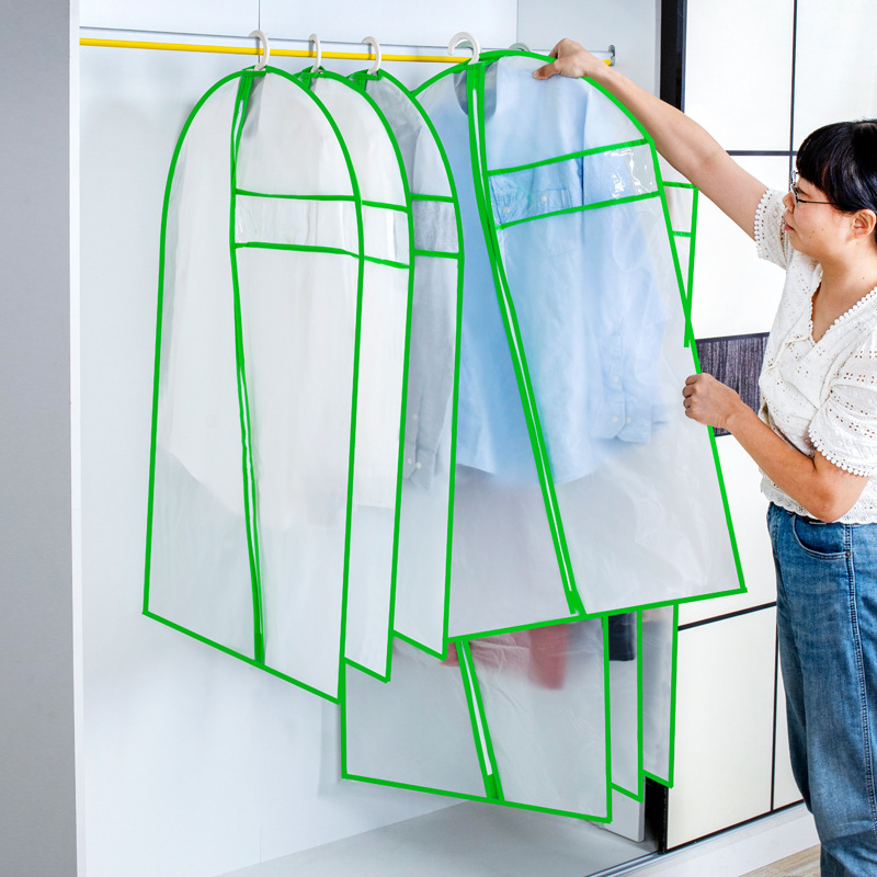 Ropa cubierta de polvo bolsa de ropa ropa cubierta de polvo traje tipo colgante chaqueta larga bolsa de abrigo transparente doméstica