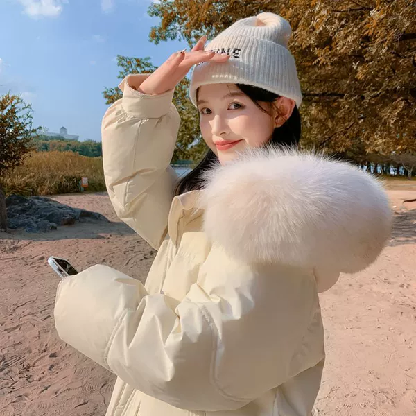 White with eco-friendly fur collar