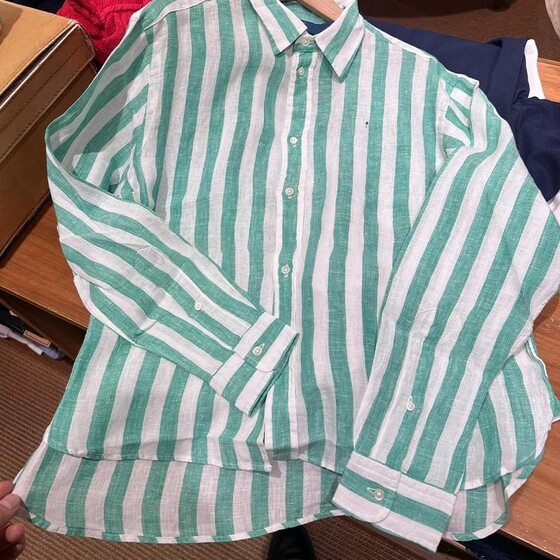 2025 new RL striped linen shirt versatile design combined with loose shirt polo casual commuter top