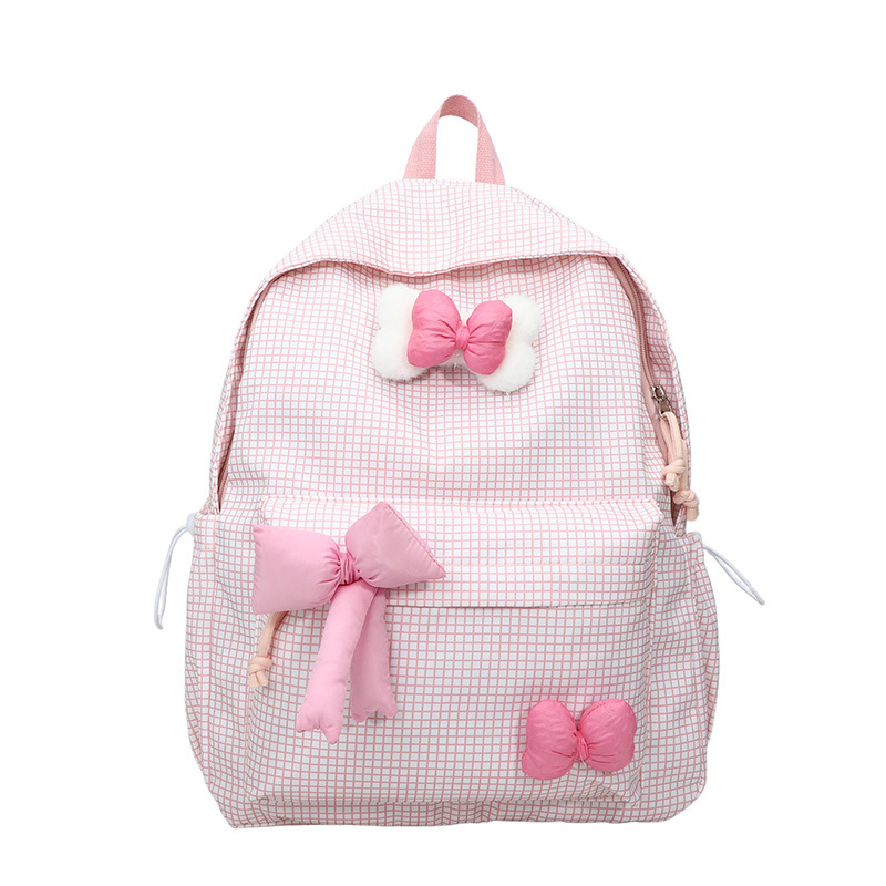 Mochila para niños y niñas a cuadros de estilo occidental, lindo lazo, literario, escuela de escuela primaria, mochila escolar, nueva mochila para niños