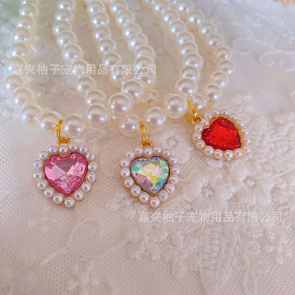 Collar para mascotas, gato, collar de perlas, collar de perro, collar, colgante de amor retro, adornos de cuello lindo para gatos y perros
