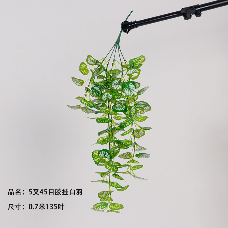5 horquilla colgante de pegamento colgante de pared de plantas de simulación 7 horquilla pequeño haz de papas verdes hojas de papas decoración de pared interior colgante verde falsa