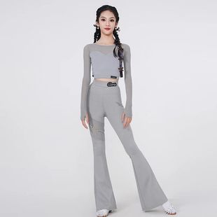 Latin Dance Clothing New Women's Mesh Top Flared Pants Children's Latin Performance Practice Clothing Set