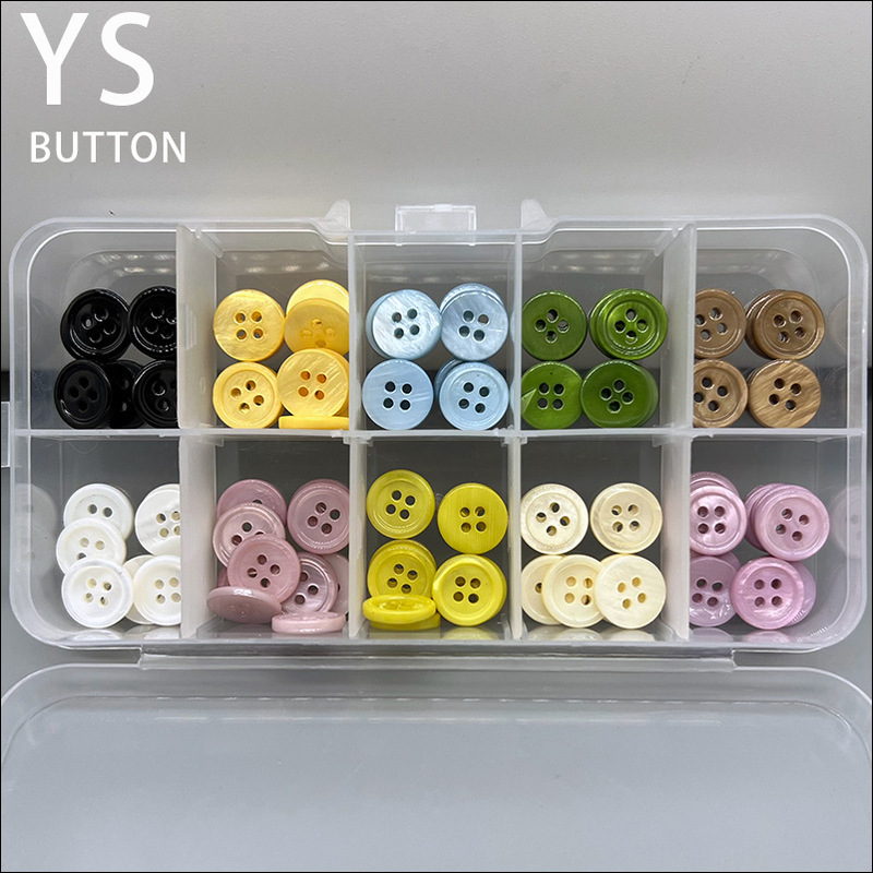 Spot clearance 10 color natural pearl shellfish button dyeing color four-eyed River shellfish wholesale shirt school uniform button