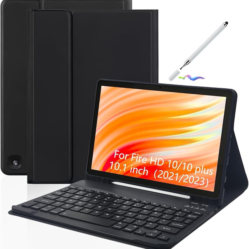Suitable for Amazon Fire Hd10.1 Tablet Protective Case with Magnetic Wireless Bluetooth Keyboard Plus Pen Slot Leather Case