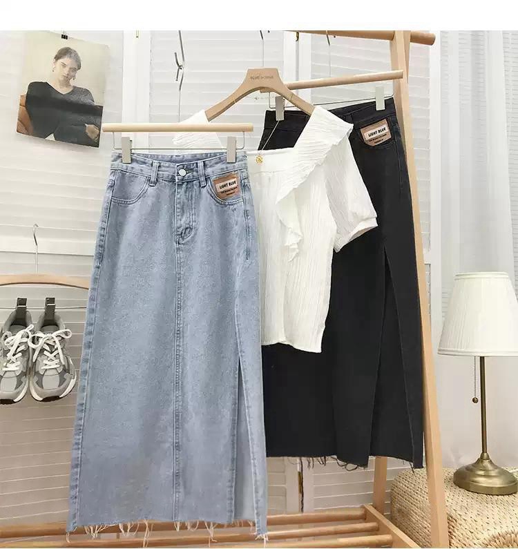 315g Weight Midi Dress Dress Length Type Summer Casual Irregular Bag Cattle Denim Midi Dress Skirts