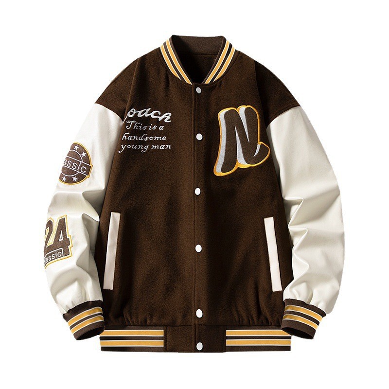 Men's Baseball Jacket Embroidered Spliced Trendy Street Style_voghion.com