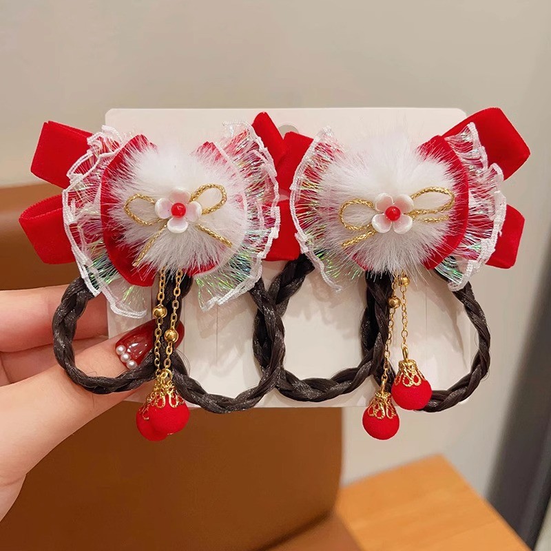 Accesorios para el cabello Hanfu de año nuevo para niñas, año nuevo rojo, horquilla de estilo antiguo, flor de cabeza de año nuevo para niñas, tocado de estilo chino para niños