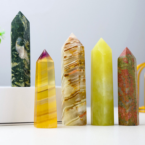 Cross-border best-selling East China Sea natural crystal six-sided single-pointed column raw stone polished multi-material crystal column decorative ornaments