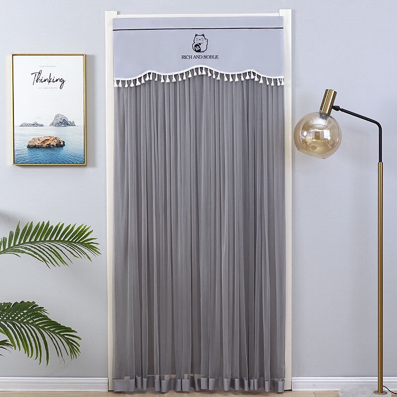 Two-layer dual-use door curtain, no-drill telescopic rod, home use, all-season bedroom curtain fabric, mosquito-proof, privacy-protecting sheer curtain