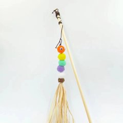 貓玩具逗貓棒彩色手工毛毛蟲拉菲草蟲癭果逗貓玩具源頭廠家