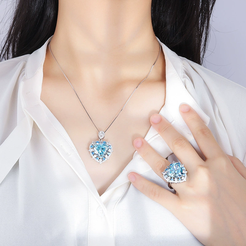 Украшения庄生生 S925 серебро стильное сердце океана высшее карбоновые diamonds роскошный набор главный камень 15*15