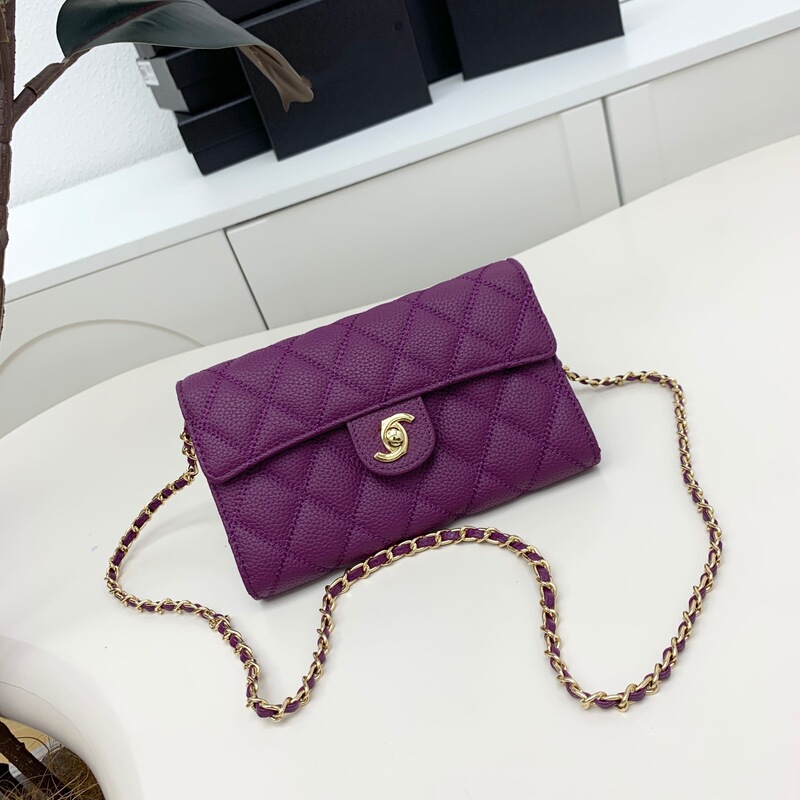 Classic Quilted Small Fragrance Women's Bag, High-End Versatile Genuine Leather Long Wallet, Chain Cross-Body Shoulder Clutch Bag