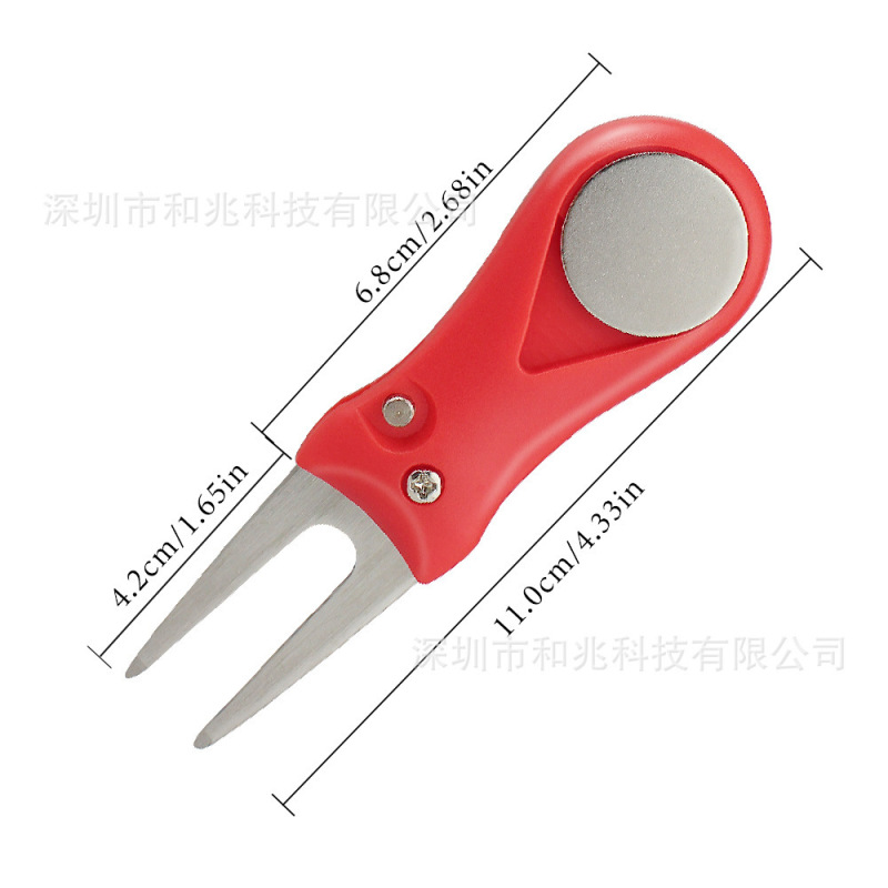 高尔夫果岭叉可折叠配磁性马克金属球位标多功能弹出式修复叉铲草|undefined