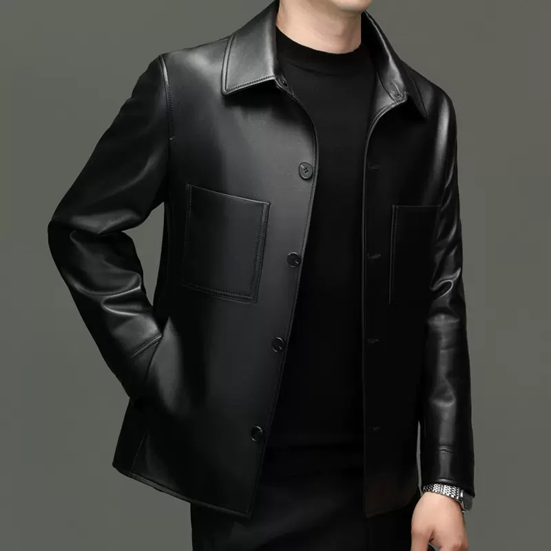 海宁皮衣真皮皮衣男专柜高档防寒绵羊皮真皮皮衣男外套中年爸爸装