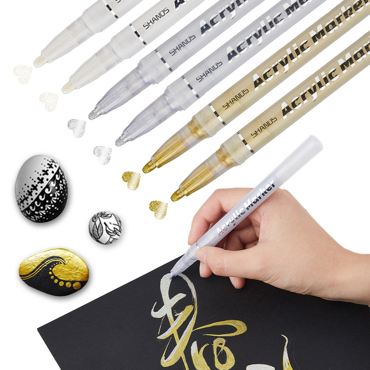Cross-border Marker Student Art Painting Gold and Silver White 2.0mm Large Capacity Acrylic High Glow Pen suit Marker