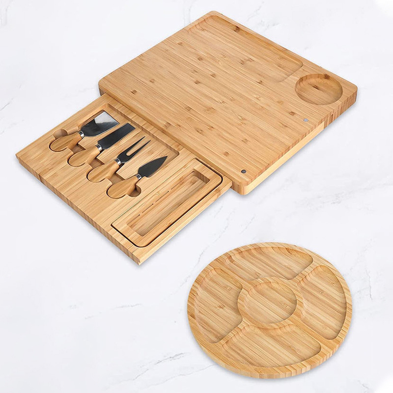 Tabla de cortar de bambú con cuchillo y tenedor queso tabla de quesos hogar tabla de cortar de bambú traje snack plato bandeja de pan de frutas