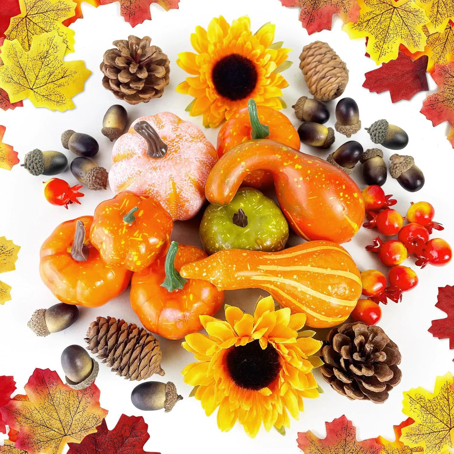 50/166 шт., осенний набор украшений из кленового листа тыквы, желудь, кедровые орехи, осеннее украшение на День благодарения, Хэллоуин