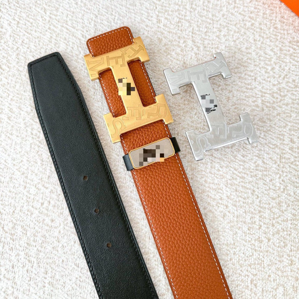 不锈钢H扣皮带扣头奢侈品平滑工字扣男士时尚百搭腰带潮头层牛皮