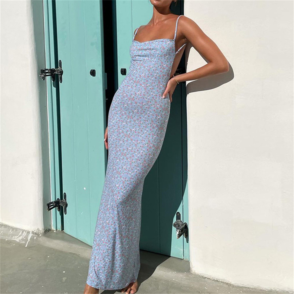 backless slim floral printed slip dress NSHHF119757