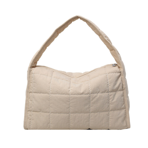 2025 Autumn/Winter New Trend Ins Checkered Rhombus Nylon Canvas Shoulder Crossbody Lunch Bag with Large Capacity for Women