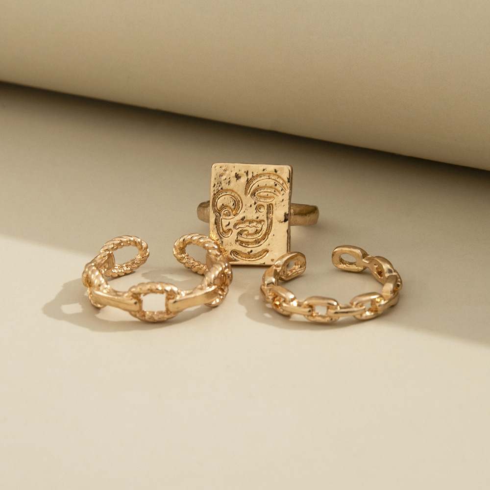 European and American accessories fashion retro smiling face opening personality trend plain ring th