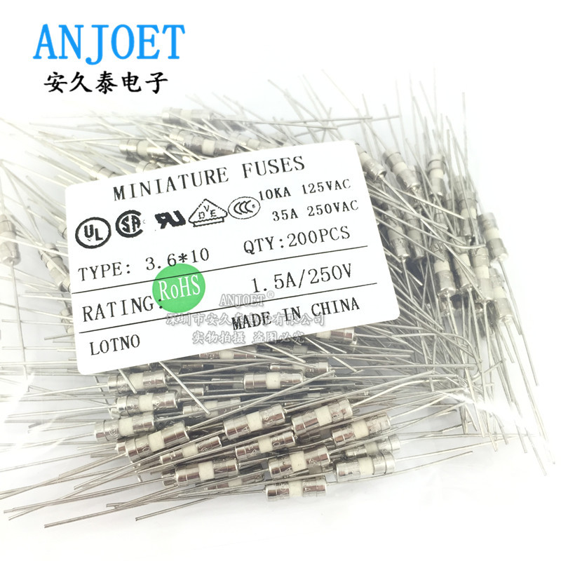 3.6*10mm 陶瓷保险丝管双帽带引脚 250V快断慢断F/T0.5A1A2A5A10A