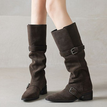2025年新款磨砂时尚ins显瘦通勤百搭复古英伦风不过膝长筒靴子女
