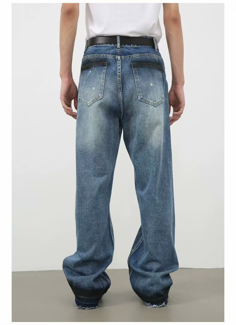 Men's Oversized Relaxed Fit Jeans Streetwear Splatter Wash Vintage Blue Paint Effect Denim (XS-3XL)_mkmklike.com