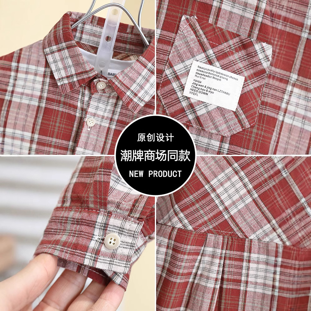 7791 ropa para niños camisa para niños primavera 2025 nuevo bebé primavera chaqueta coreana para niños hermosa camisa a cuadros