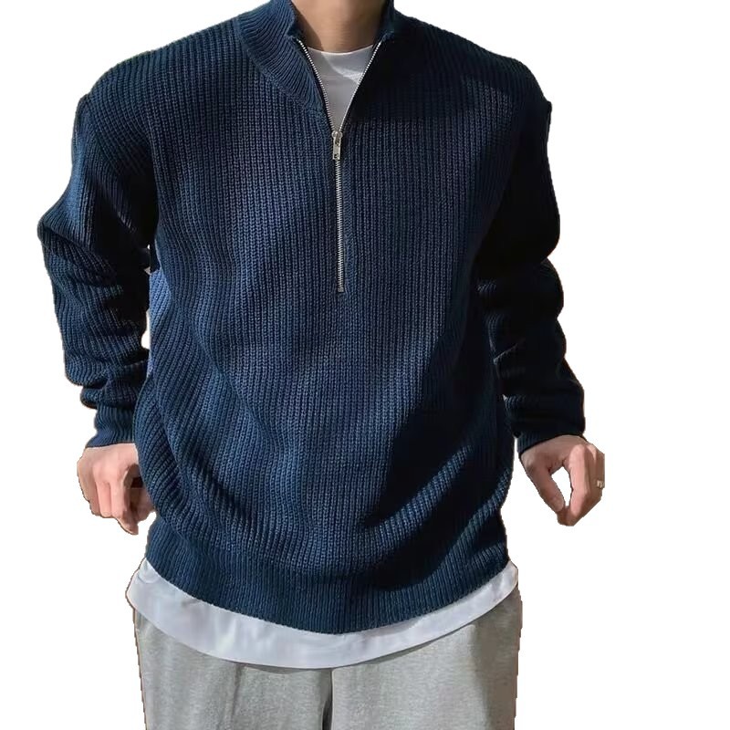 Explosiones transfronterizas de tamaño europeo camisa de punto suéter hombre medio cremallera abrigo caliente de la fábrica de negocios al por mayor