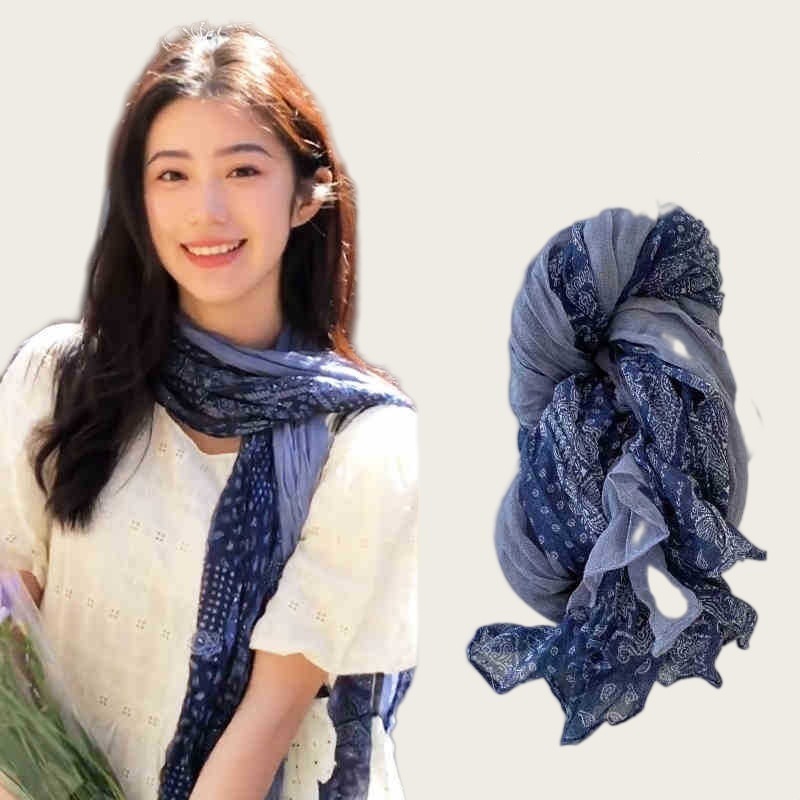 复古蓝碎花围巾 / 180cm