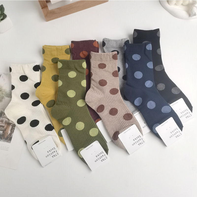 Large Polka Dot Korean Socks Mid-Calf Women's Cotton Socks Autumn New Dongdaemun Etna Casual Style Drop Shipping
