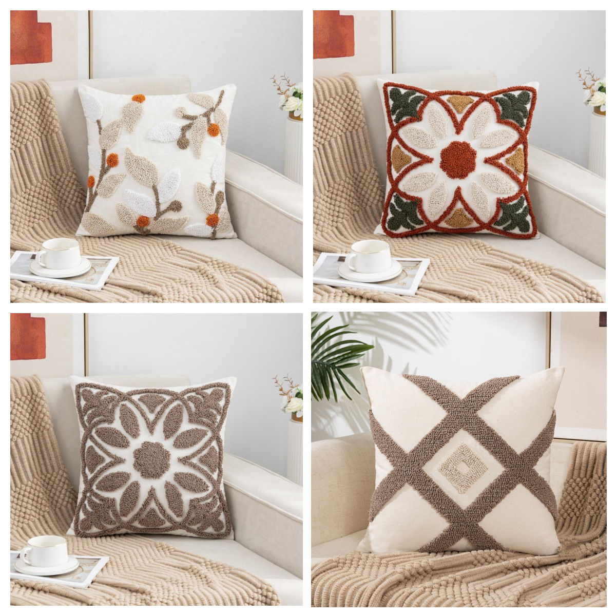 almohada de viento bohemio transfronterizo sin núcleo de almohada de brazo geométrico, cubierta de almohada de sofá de sala de estar en el hogar, cojín de espalda con bordas