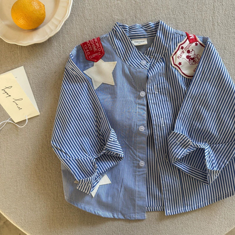 Camisas de mangas largas para niños de estrellas redondas de primavera 2025 camisas de moda de moda para niños y niñas bebés de impresión completa chaqueta a cuadros