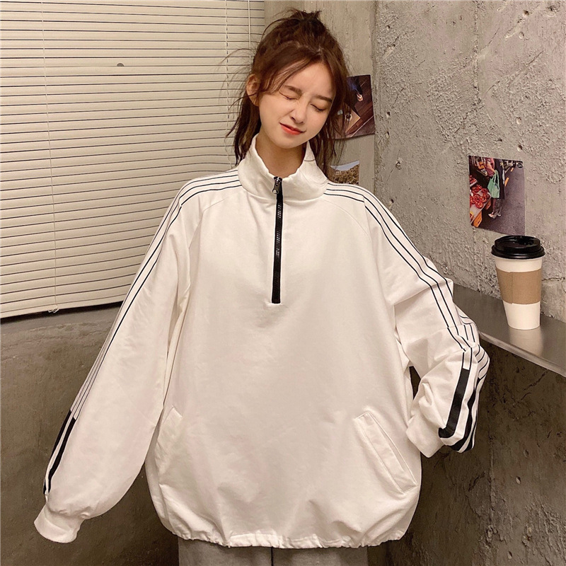 cotton material 2021 Autumn new pattern Thin section Sweater Korean Edition Easy Stand collar Half Zip Mid length version Women's wear coat