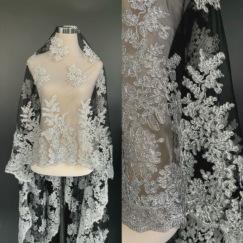 重工欧式透视透明车骨绣花刺绣花网纱蕾丝服装高级设计师面料