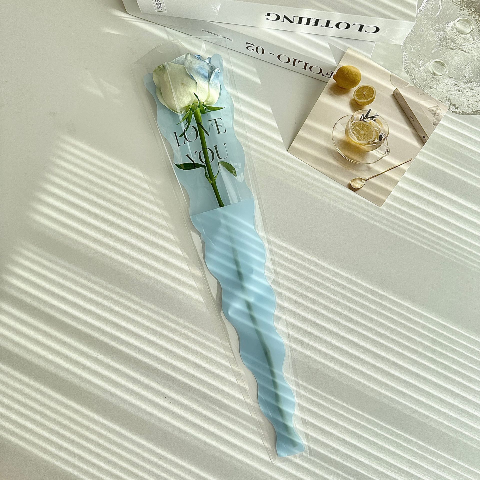 Nueva sirena ondulación del agua sola flor bolsa de embalaje Rosa embalaje OPP escalera bolsa floral material