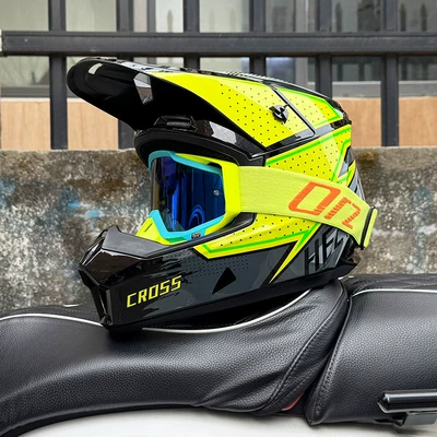 Motosiklet kaskı (dəbilqə), 3C Certified Off-Road Motorcycle Helmet - yellow-dot-orz-lake-blue-frame-s
