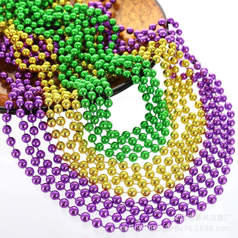 New Orleans Carnival Yellow Green Purple Tricolor Plated Plastic Beads Necklace Mardi Gras Necklace Bead Chain New Orleans Carnival Yellow Green Purple Tricolor Plated Plastic Beads Necklace Mardi Gras Necklace Bead Chain