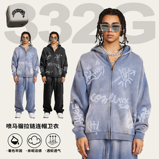 2025 autumn fashion brand retro high-end graffiti long sleeve knitted cardigan autumn men's fleece-lined zipper coat men