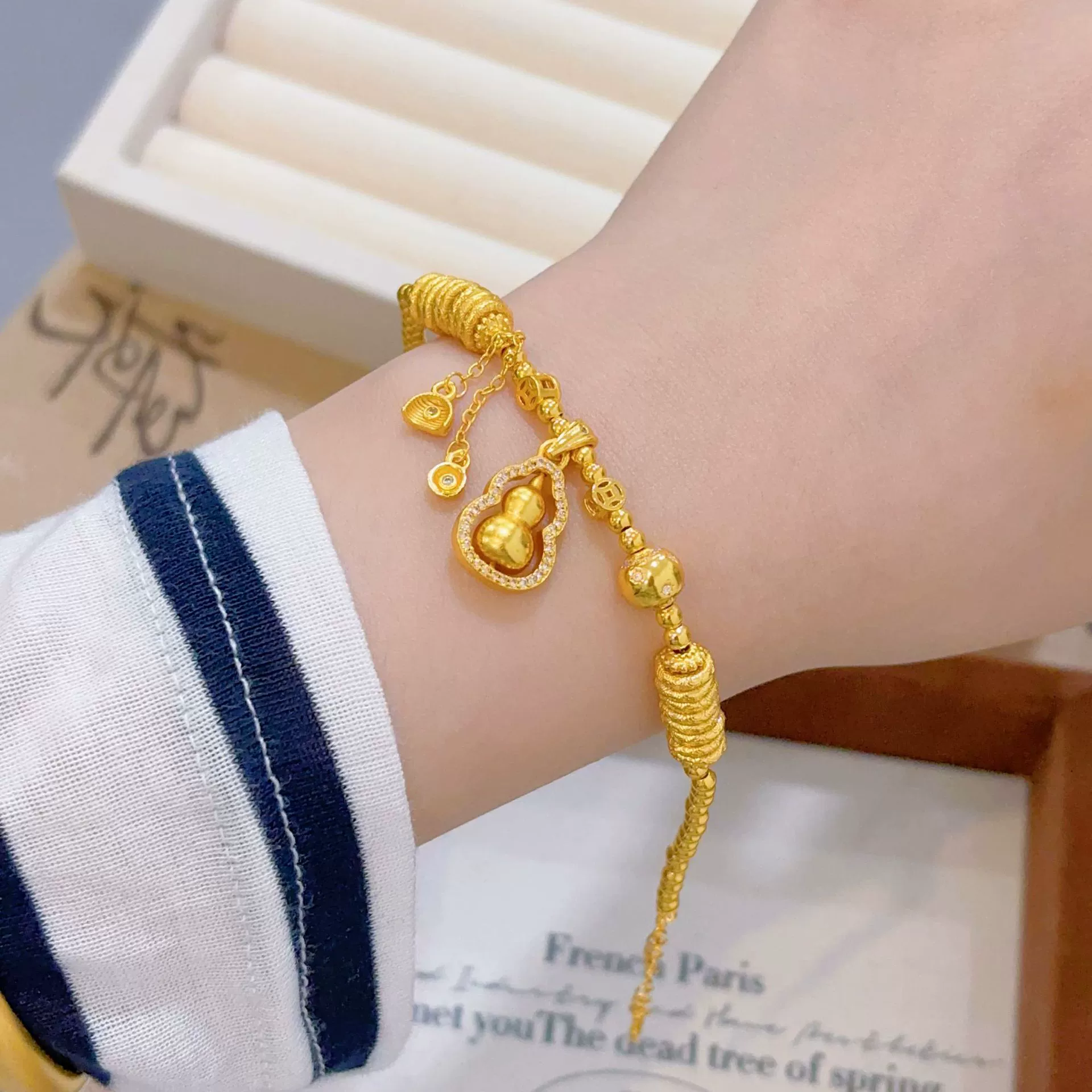 The same style as gold shop, Sand Gold Laicai diamond inlaid gourd wrap bracelet for women, new Chinese style Chinese style Fulu bracelet