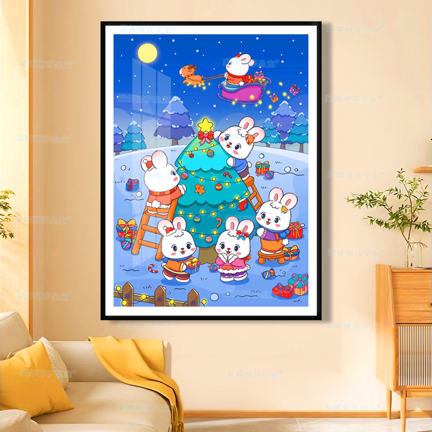 Mona Lisa real bordado de cruz conejo de Navidad tela de oro explosión lindo conejo bendición pequeña pintura decorativa image 6
